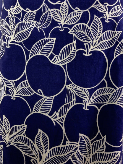 VINTAGE 60s 70s NAVY BLUE WHITE FRUITY APPLE DAGGER COLLAR SHIRT DRESS 10 12