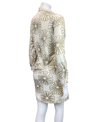 VINTAGE 60s 70s CREAM GOLD FLORAL MOD SHIRT SCOOTER DRESS 10 12