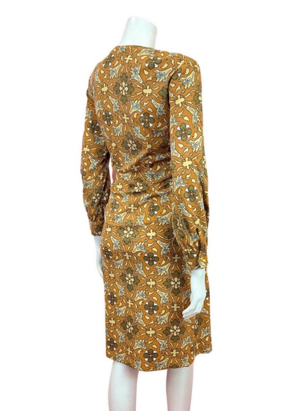 VINTAGE 60s 70s ORANGE BROWN BEIGE FLORAL PIXEL GEOMETRIC MOD DRESS 14 16