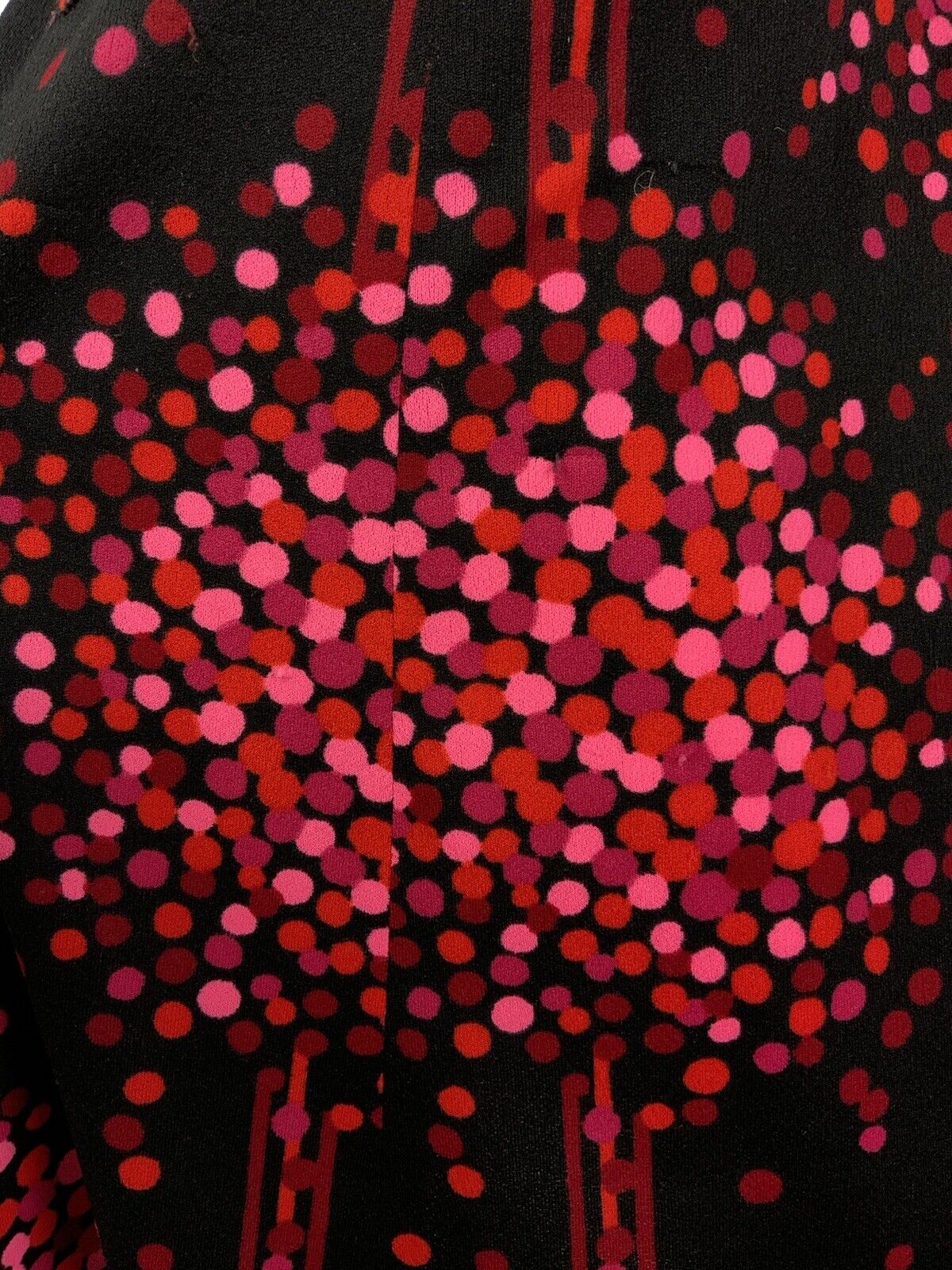 VINTAGE 60s 70s BLACK PINK RED ORANGE DOTTY STRIPE FIT & FLARE DRESS 12 14