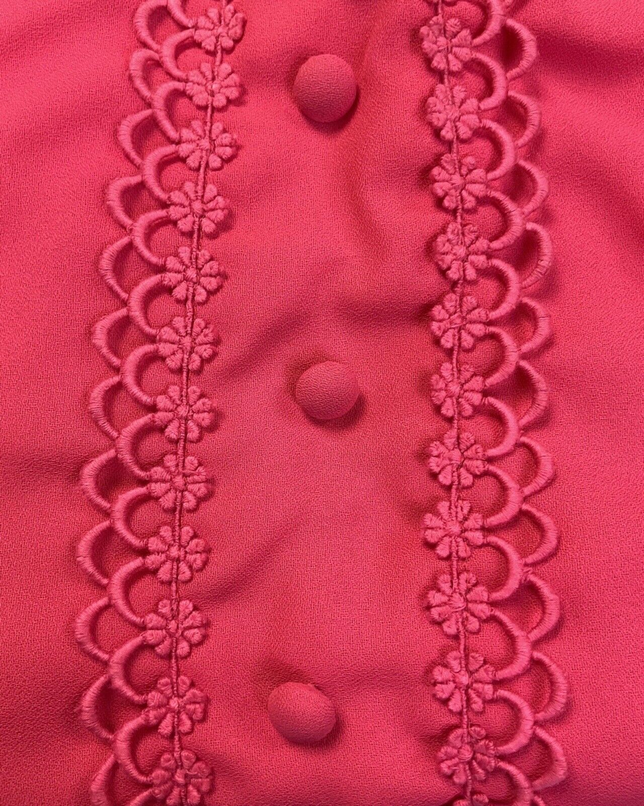 VINTAGE 60s 70s FUCHSIA PINK DAISY SCALLOPED EMPIRE MOD SHORT DRESS 8