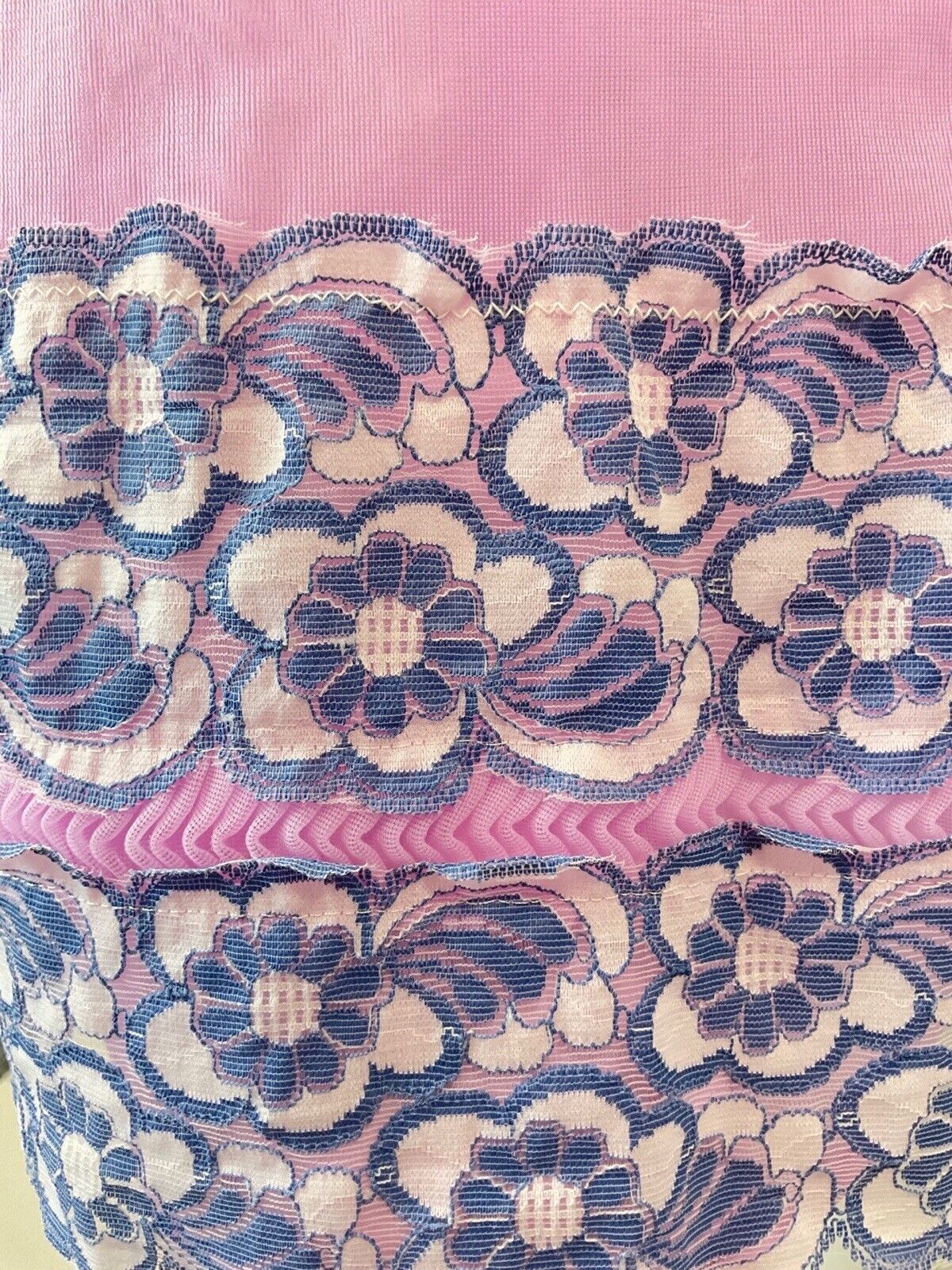 VINTAGE 60s 70s LILAC BLUE PINK FLORAL LACE MOD BABYDOLL NIGHT GOWN DRESS 12 14