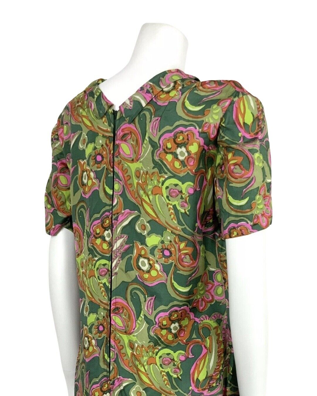 VTG 60s 70s LIME GREEN PINK ORANGE SHAWL PSYCHEDELIC FLORAL SHIFT DRESS 12 14