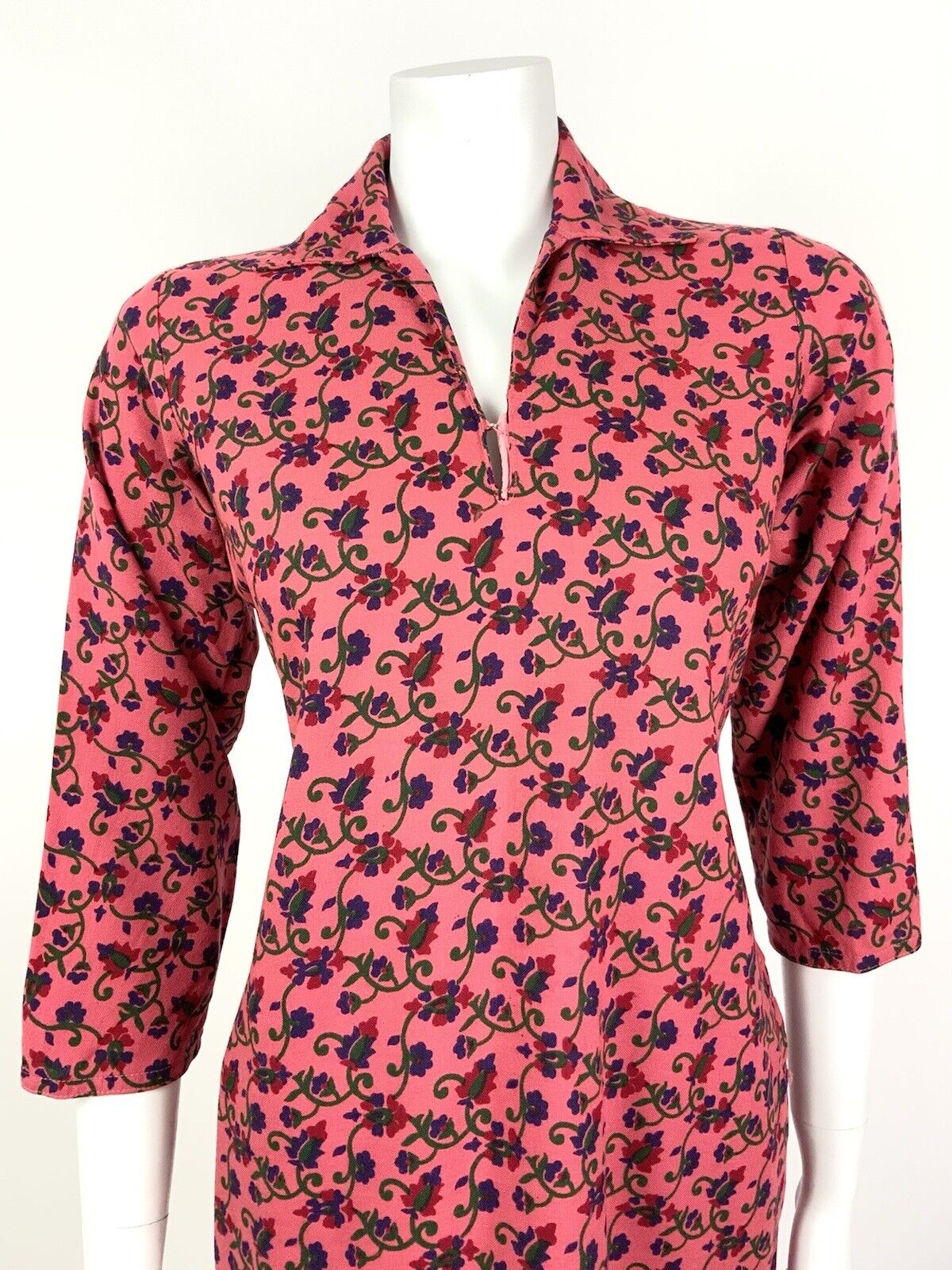 VINTAGE 60s 70s PINK RED BLUE GREEN FLORAL PSYCHEDELIC SWIRL SHIRT DRESS 12 14