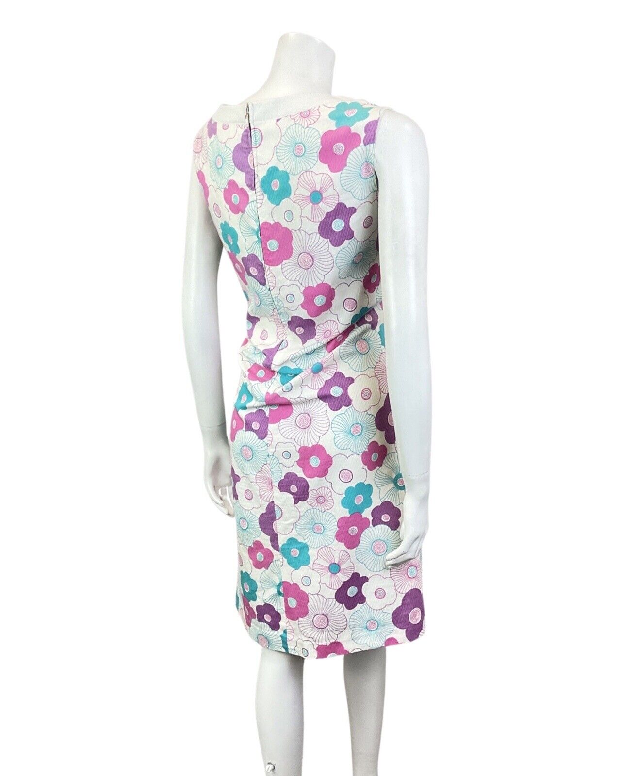 VINTAGE 60s 70s WHITE PINK BLUE DAISY FLOWER MOD SLEEVELESS SHIFT DRESS 12 14
