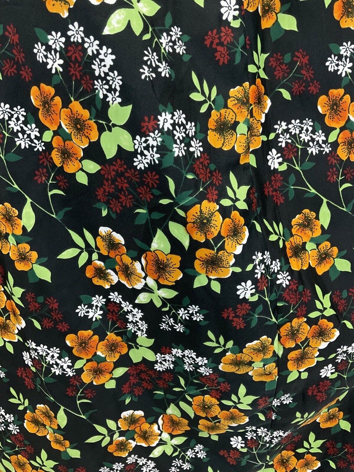 VTG 60s 70s BLACK ORANGE RED FLORAL PSYCHEDELIC PUFF SLEEVE MOD MAXI DRESS 8 10