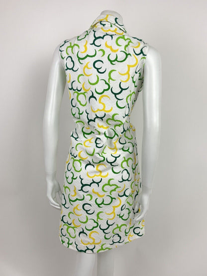 VINTAGE 60s 70s WHITE LIME FOREST GREEN YELLOW CRESCENT MOON COLLAR DRESS 12 14
