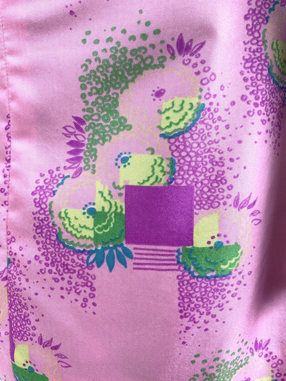 VTG 60s 70s PSYCHEDELIC PINK PURPLE BLUE GREEN SQUARE FLORAL SHIRT DRESS 12