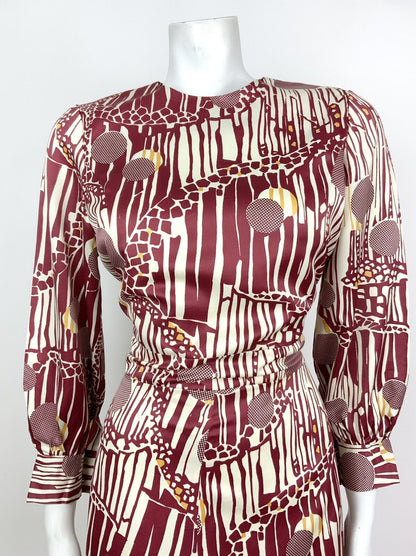 VINTAGE 60s 70s CHERRY RED WHITE GOLD GEOMETRIC PSYCHEDELIC DRESS 12 14