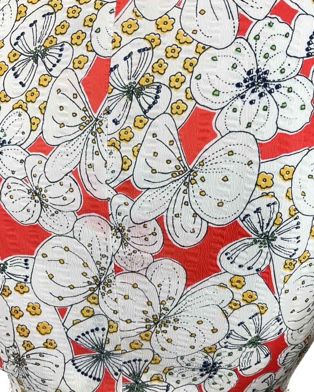 VINTAGE 60s 70s RED WHITE BLACK FLORAL PSYCH DROP-WAIST DAGGER SHIRT DRESS 8