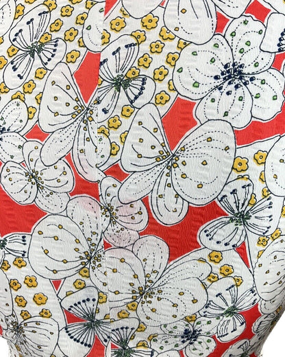 VINTAGE 60s 70s RED WHITE BLACK FLORAL PSYCH DROP-WAIST DAGGER SHIRT DRESS 8