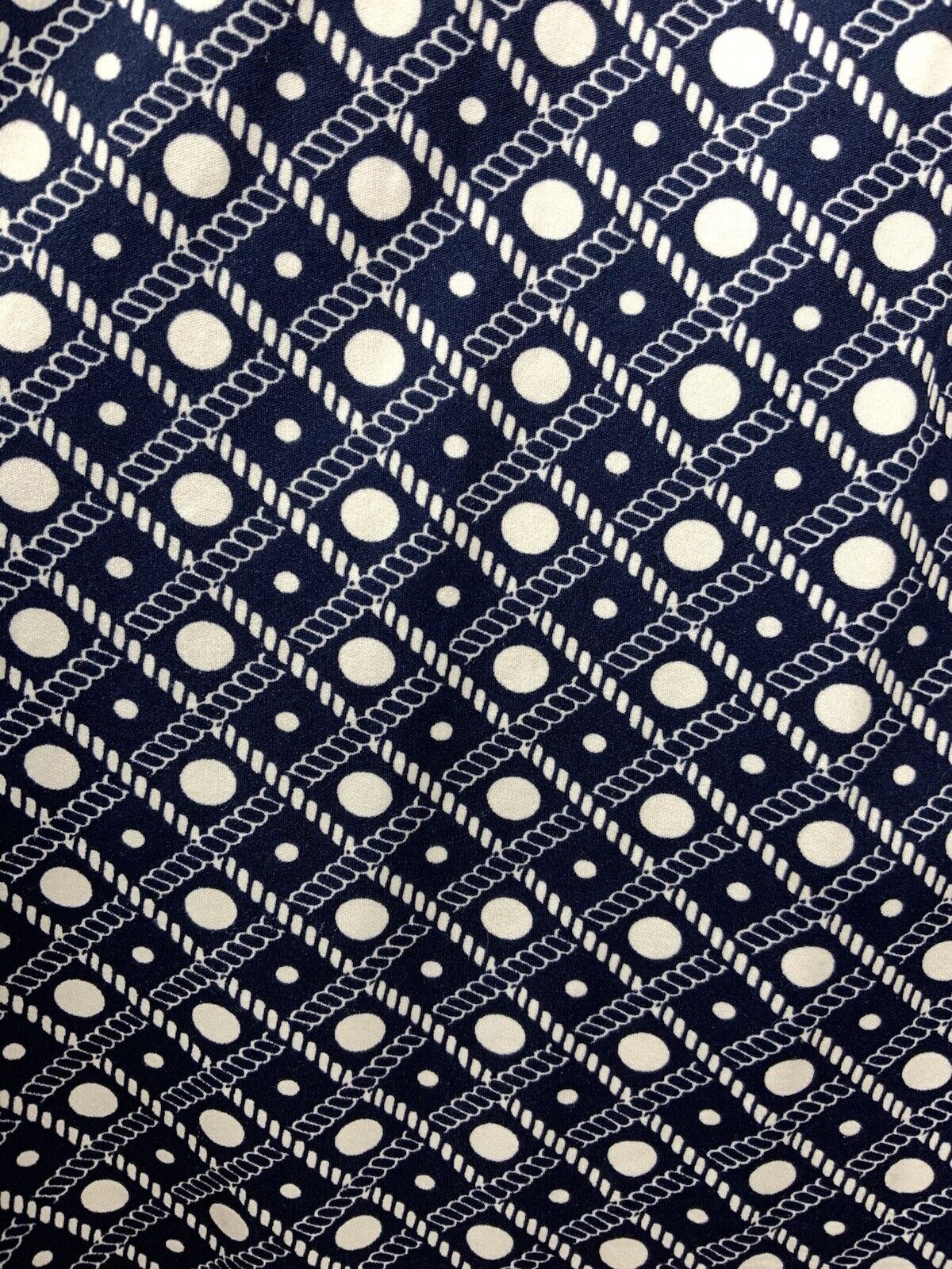 VINTAGE 60s 70s NAVY BLUE WHITE GRID ROPE DOTTY NAUTICAL SWING DRESS 10 12