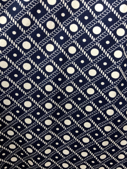 VINTAGE 60s 70s NAVY BLUE WHITE GRID ROPE DOTTY NAUTICAL SWING DRESS 10 12