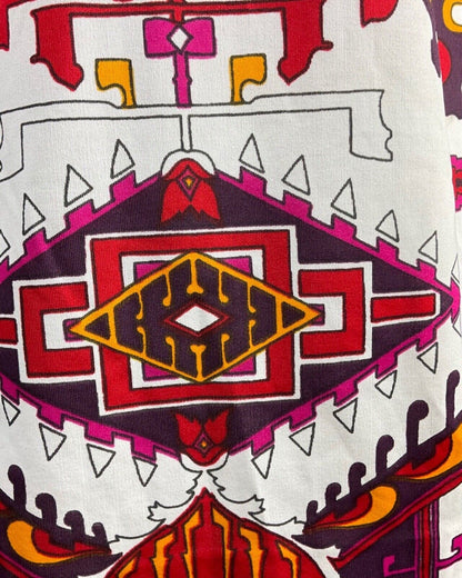 VINTAGE 60s 70s WHITE PURPLE PINK YELLOW AZTEC GEOMETRIC MOD DRESS 14 16
