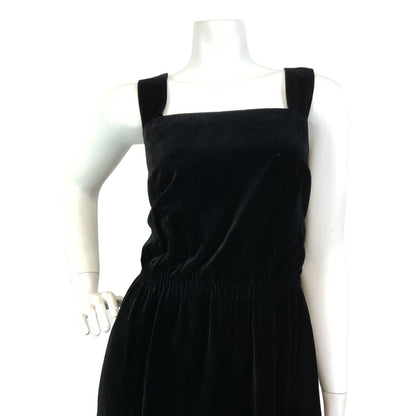 VINTAGE 60s 70s BLACK PINK GOLD FLORAL EMBROIDERED GLAM VELVET MAXI DRESS 10