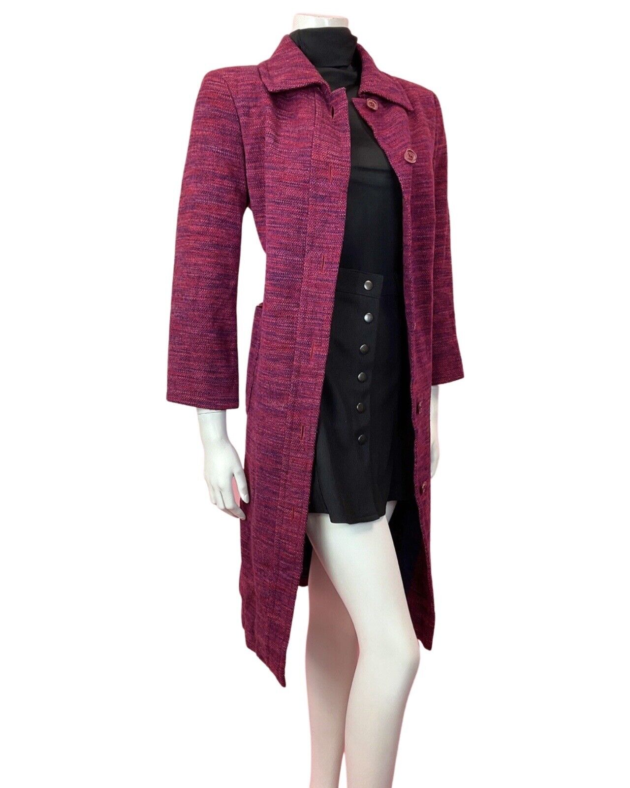 VINTAGE 60s 70s PURPLE PINK RED STRIPED MOD MIDI WOOL CAR COAT 14 16