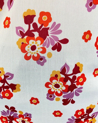 VINTAGE 60s 70s WHITE RED PURPLE DAISY FLORAL MOD SHORT SLEEVE SHIRT 16 18