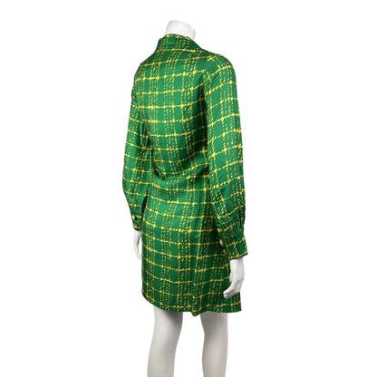 VINTAGE 60s 70s GREEN YELLOW CHECKED MOD DAGGER COLLAR SHIRT DRESS 12 14