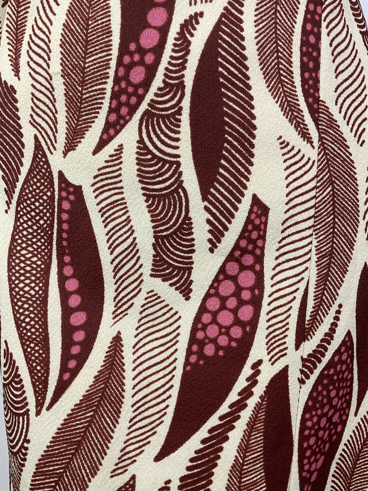 VINTAGE 60s 70s CREAM BROWN PINK PSYCHEDELIC FEATHER TURTLENECK MOD DRESS 10 12