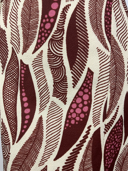 VINTAGE 60s 70s CREAM BROWN PINK PSYCHEDELIC FEATHER TURTLENECK MOD DRESS 10 12