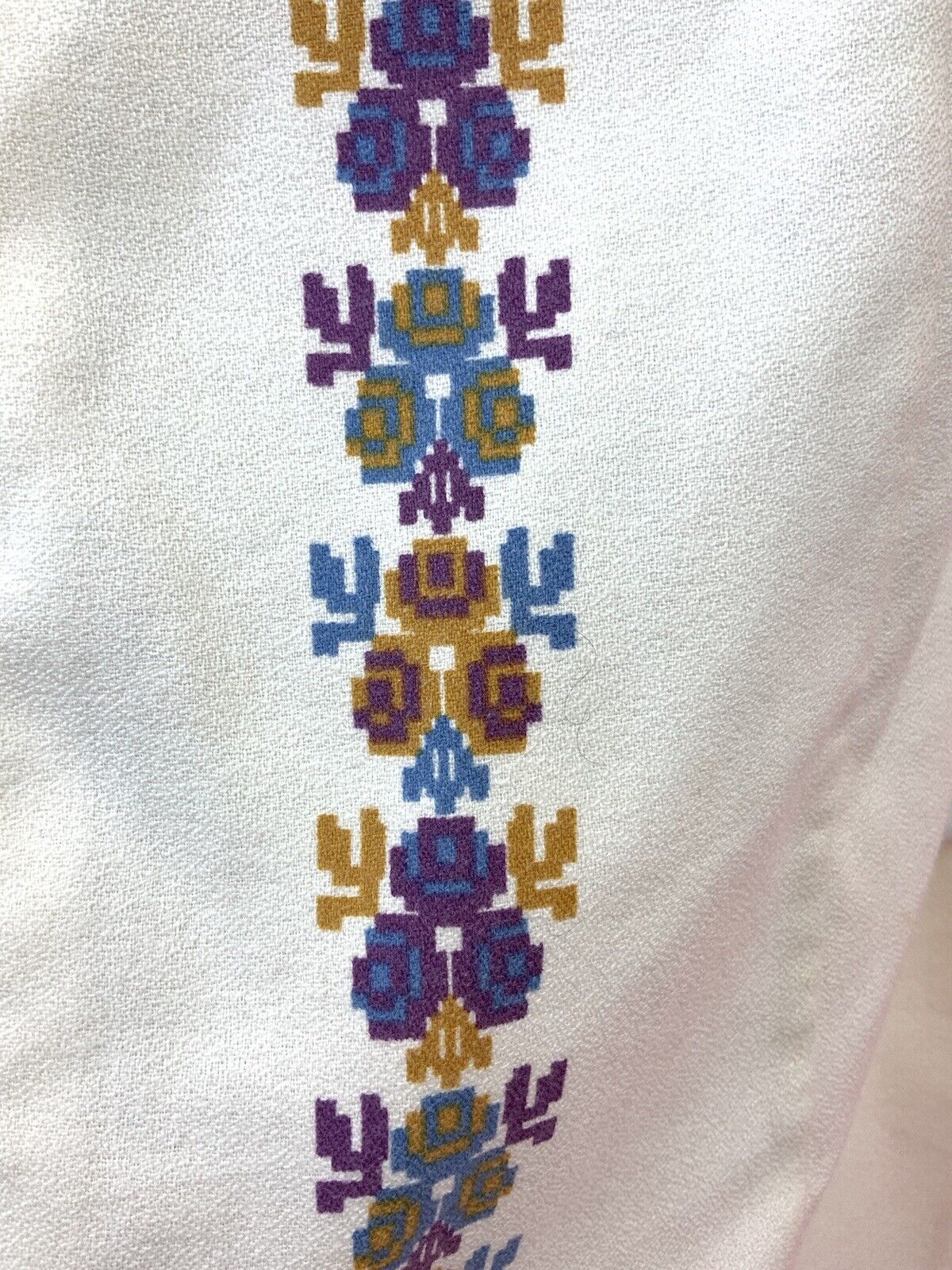 VINTAGE 60s 70s CREAM BLUE PURPLE PIXEL ROSE FLORAL REVERS SHIRT DRESS 12 14