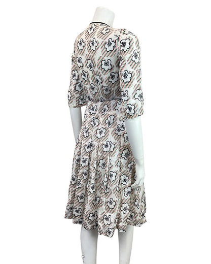 VINTAGE 60s 70s WHITE BLACK RED GREEN STRIPED FLORAL MOD SUMMER DRESS 6