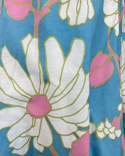 VINTAGE 60s 70s BLUE PINK WHITE DAISY FLOWER EMPIRE LINE MOD DRESS 10 12