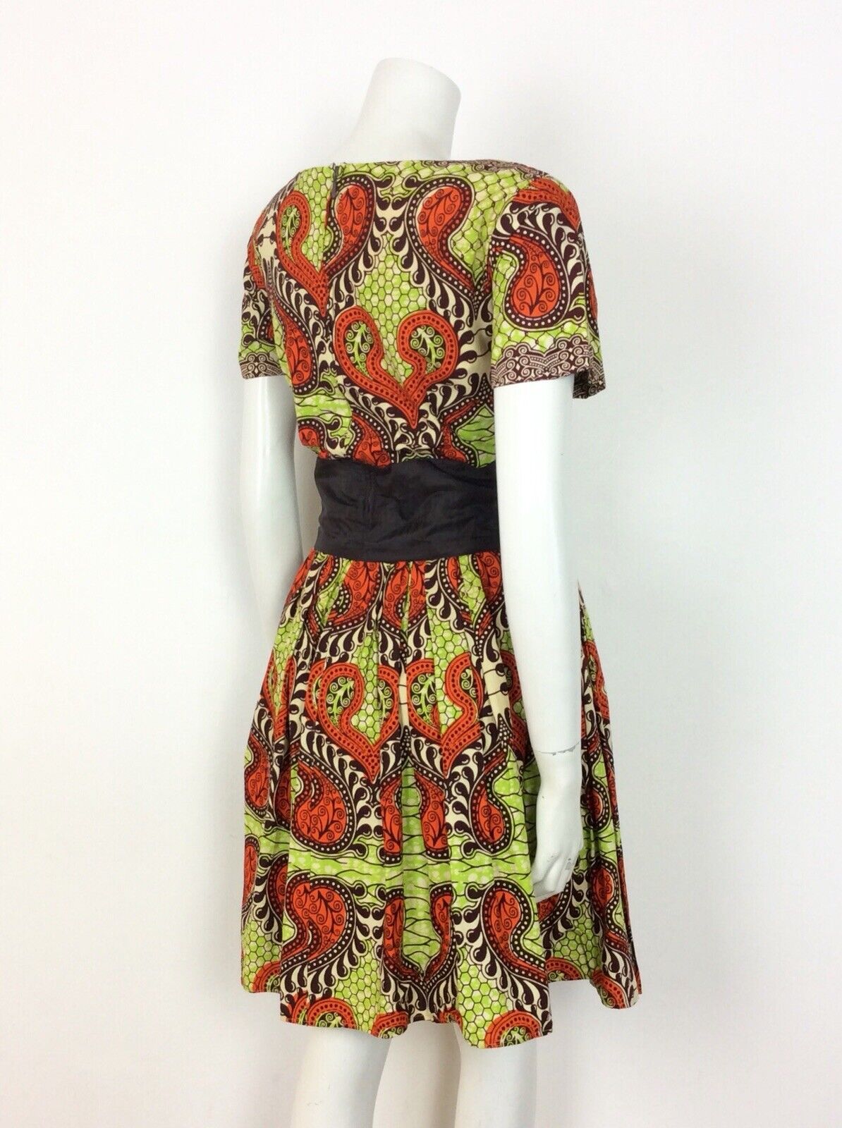 VINTAGE 60s 70s DRESS PSYCHEDELIC ANIMAL PRINT BATIK LIME GREEN ORANGE BLACK 14