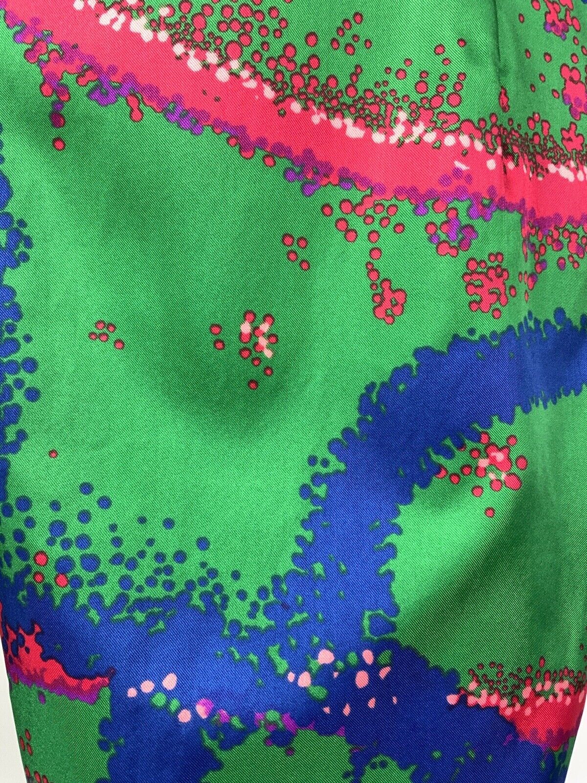 VINTAGE 60s 70s GREEN BLUE RED PINK ABSTRACT PSYCHEDELIC WING COLLAR DRESS 12