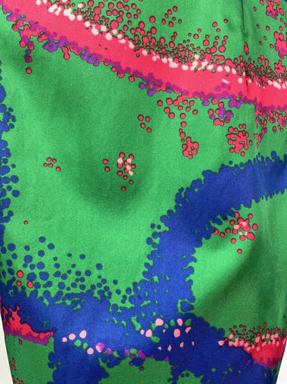VINTAGE 60s 70s GREEN BLUE RED PINK ABSTRACT PSYCHEDELIC WING COLLAR DRESS 12