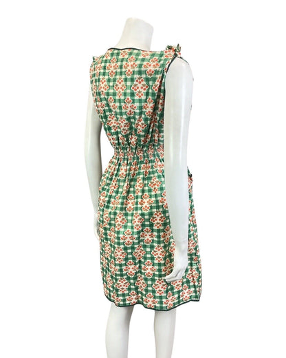 VINTAGE 60s 90s GREEN WHITE ORANGE GINGHAM CHECKED BERRY MOD SUMMER DRESS 10