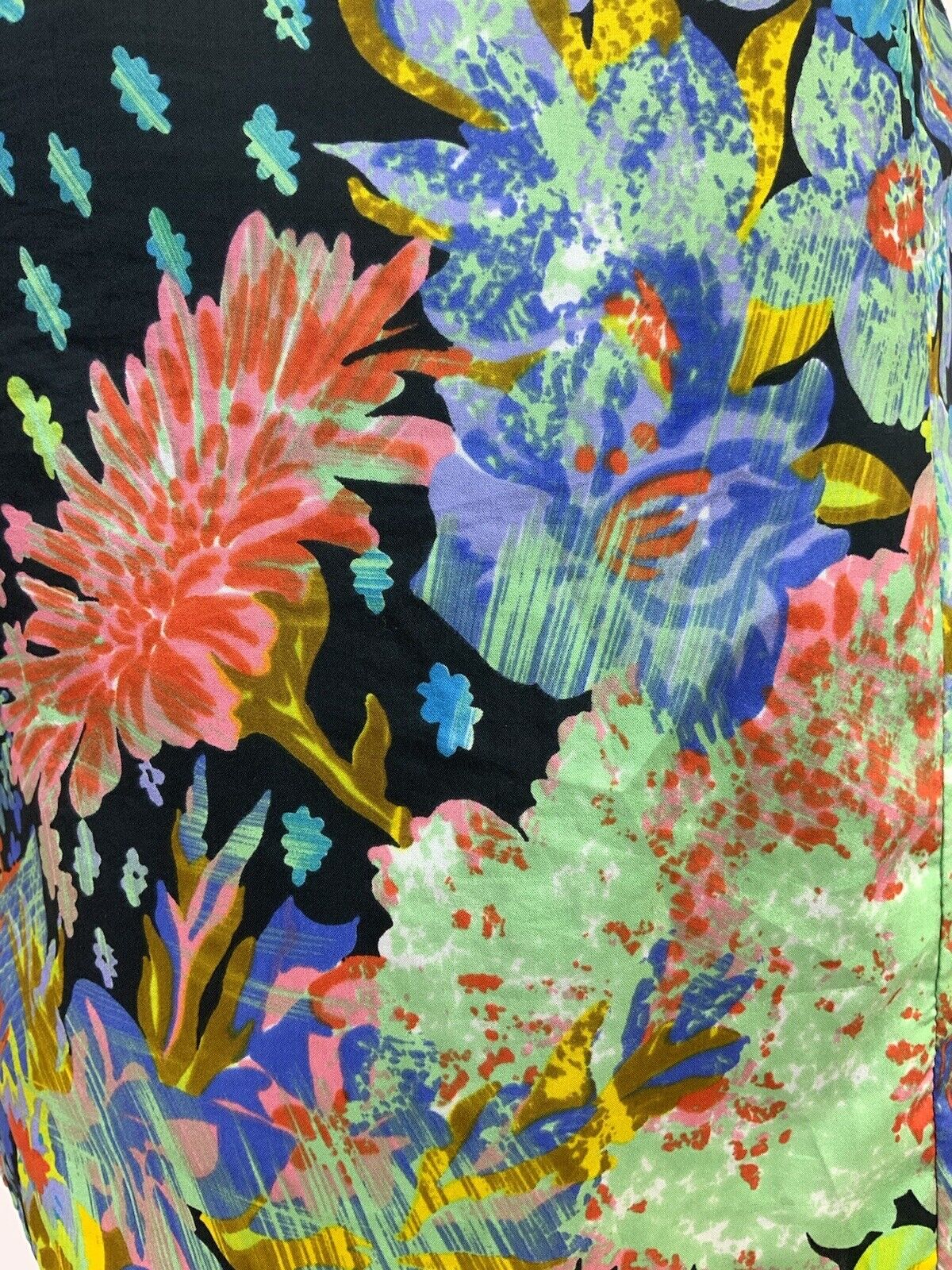 VINTAGE 60s 70s BLACK MULTICOLOURED PSYCHEDELIC ACID FLORAL LEAFY SHIRT DRESS 18