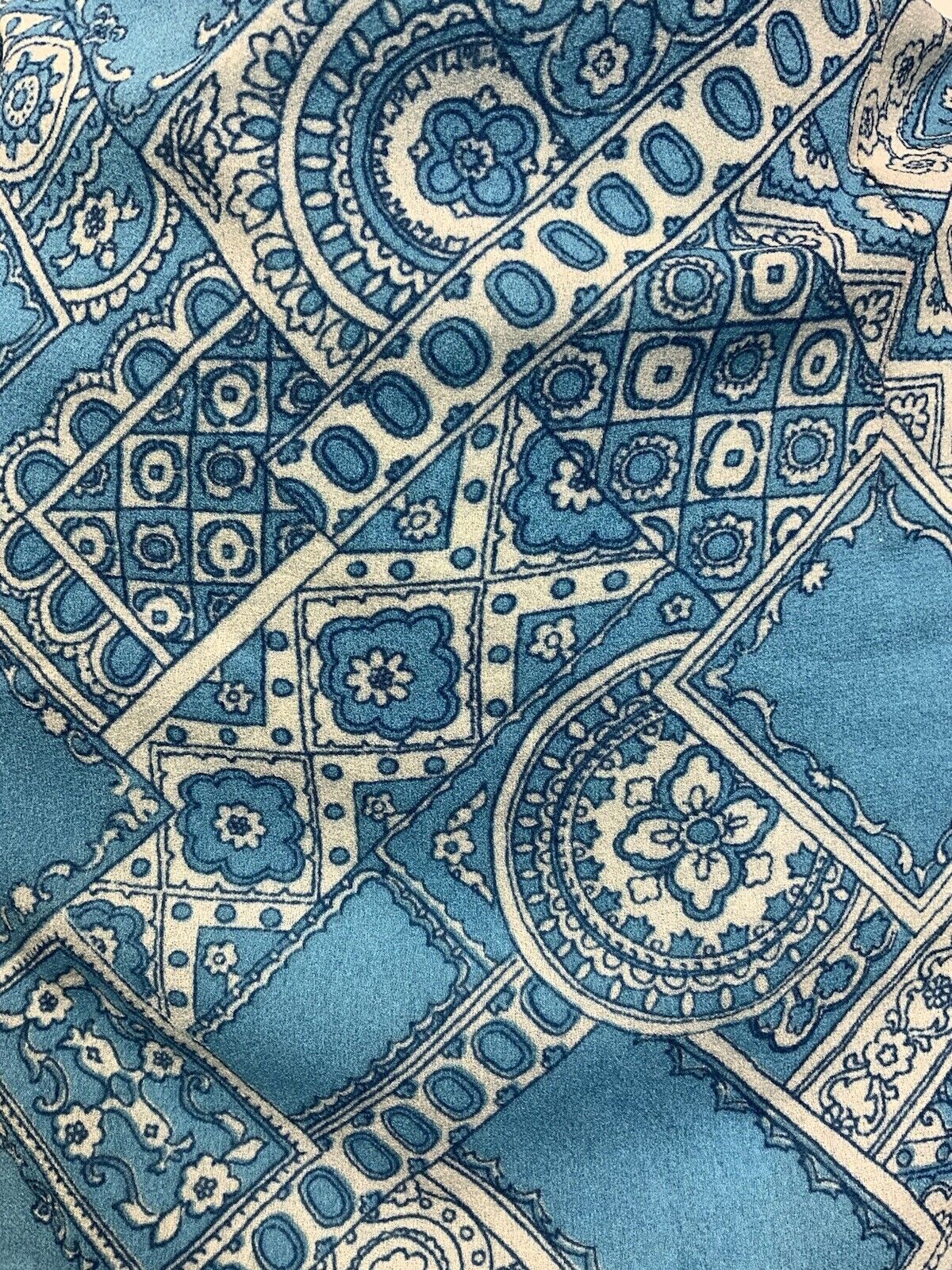 VTG 60s 70s BLUE WHITE PSYCHEDELIC MANDALA MOROCCAN TILED MOD SHORT DRESS 12 14