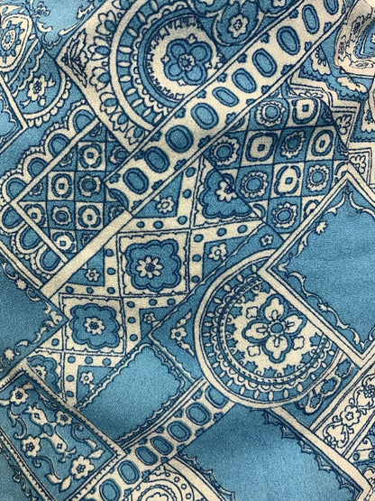 VTG 60s 70s BLUE WHITE PSYCHEDELIC MANDALA MOROCCAN TILED MOD SHORT DRESS 12 14