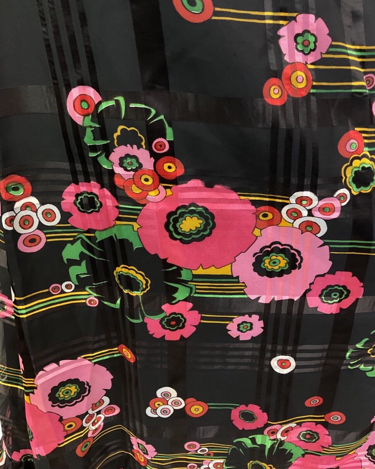 VINTAGE 60s 70s BLACK PINK GREEN FLORAL MOD STRIPED SUMMER MAXI DRESS 10