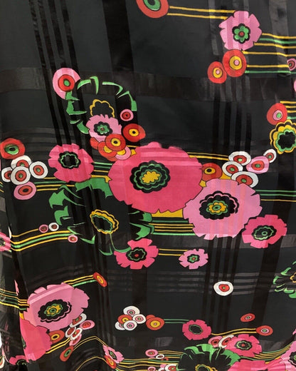 VINTAGE 60s 70s BLACK PINK GREEN FLORAL MOD STRIPED SUMMER MAXI DRESS 10