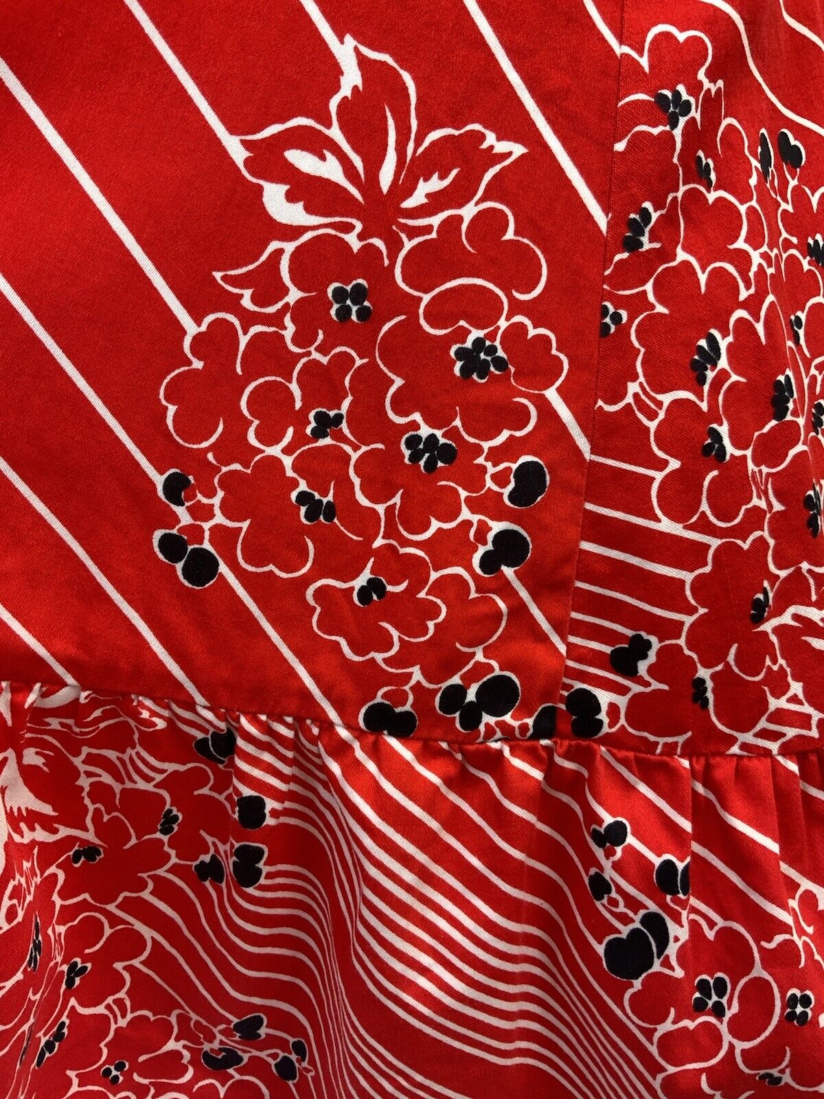 VINTAGE 60s 70s RED WHITE BLACK STRIPED FLORAL RUFFLED APRON SUMMER DRESS 4