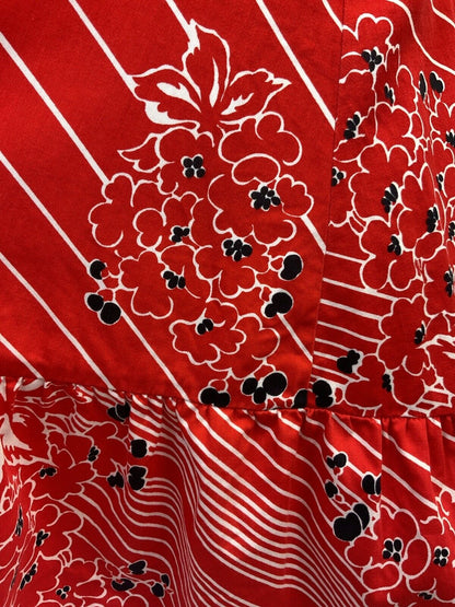 VINTAGE 60s 70s RED WHITE BLACK STRIPED FLORAL RUFFLED APRON SUMMER DRESS 4