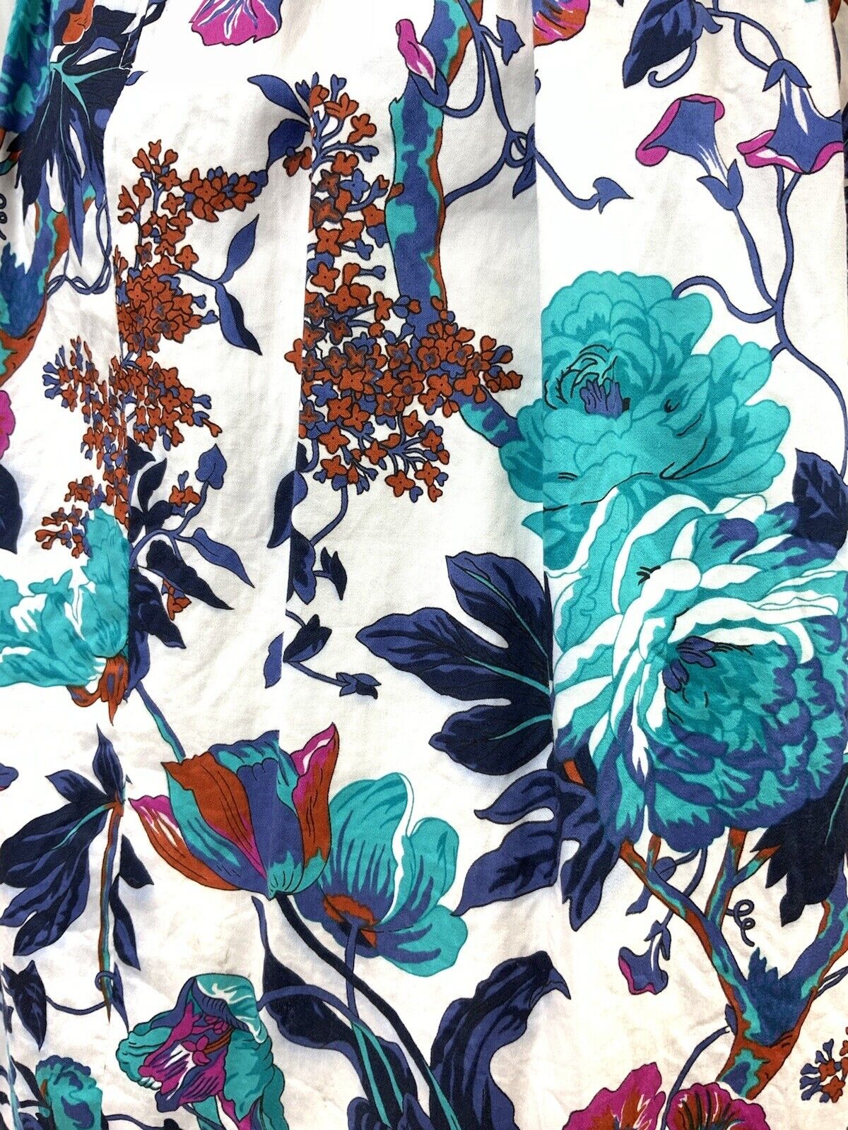 VINTAGE 60s 70s WHITE BLUE BROWN FLORAL SLEEVELESS SWING SUMMER DRESS 10 12