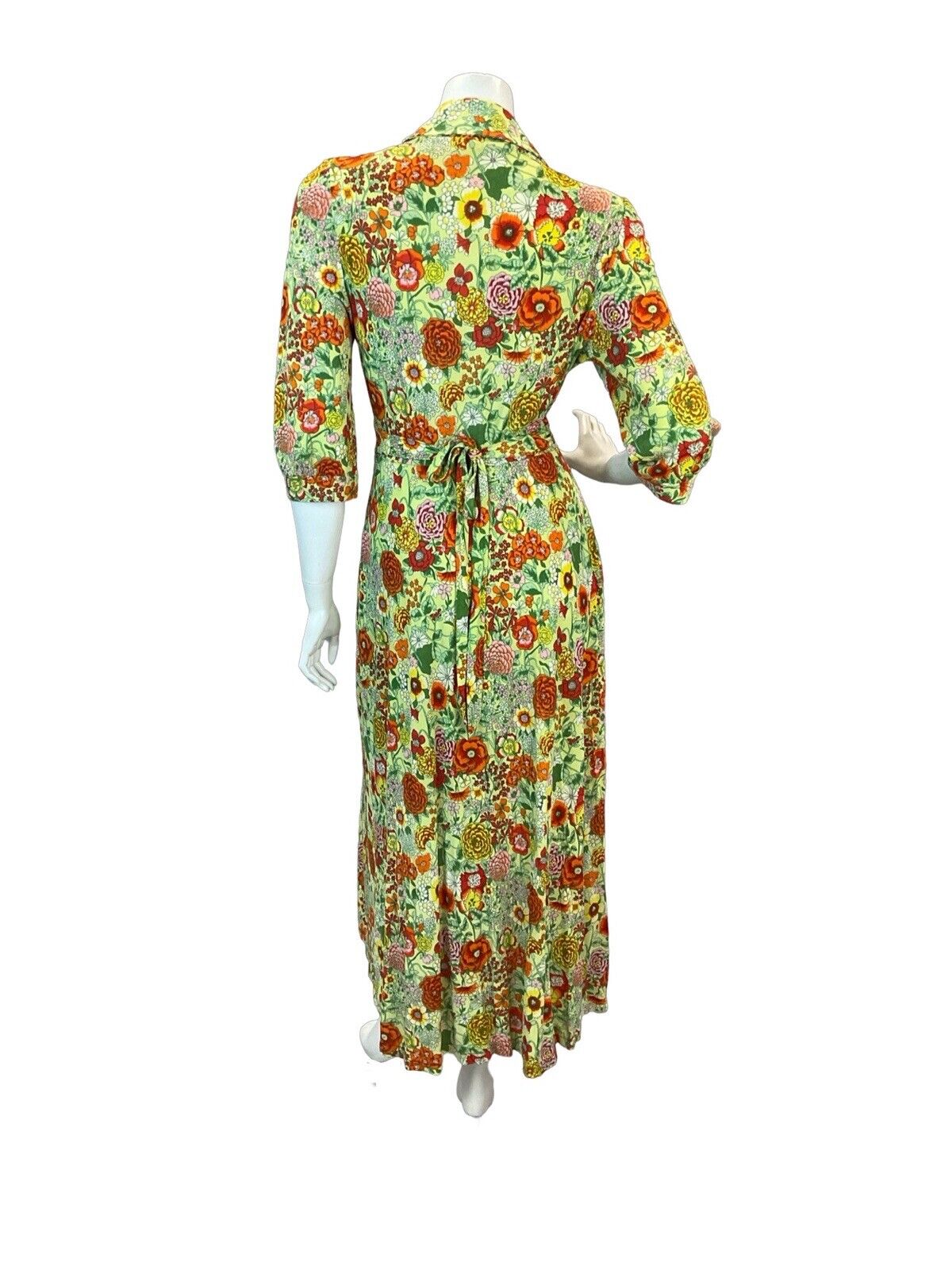 VTG 60s 70s BRIGHT MULTICOLOUR FLORAL WRAP MIDAXI DRESS 10 12