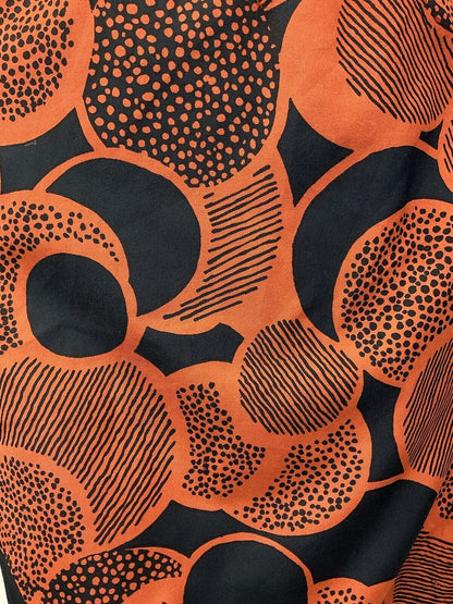 VINTAGE 60s 70s BURNT ORANGE BLACK PSYCHEDELIC CIRCLE MOD RUFFLE DRESS 8