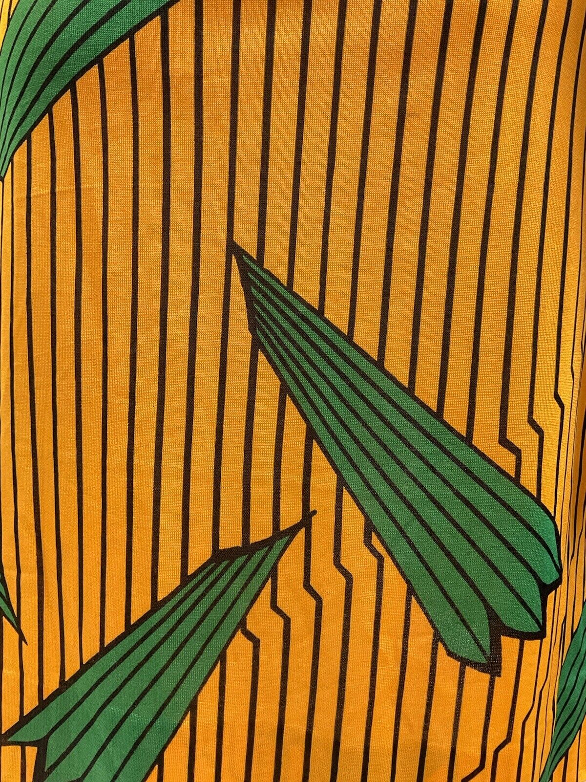 VINTAGE 60s 70s YELLOW BLACK GREEN STRIPED LEAFY MOD DAGGER SHIRT DRESS 10 12