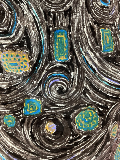 VTG 60s 70s BROWN CREAM BLUE PSYCHEDELIC SWIRL FLOWER VELVET WIGGLE DRESS 8 10