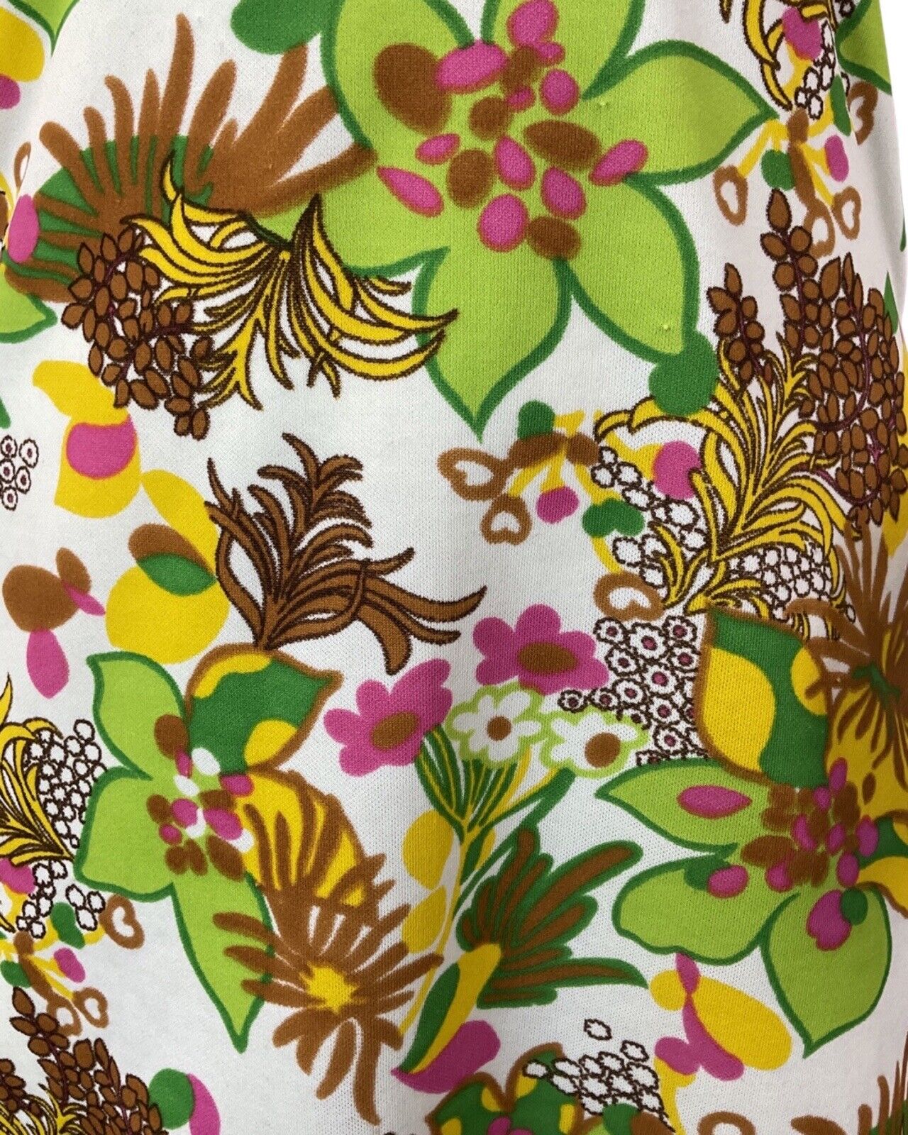 VINTAGE 60s 70s WHITE GREEN PINK FLORAL PSYCHEDELIC MOD SHORT DRESS 16