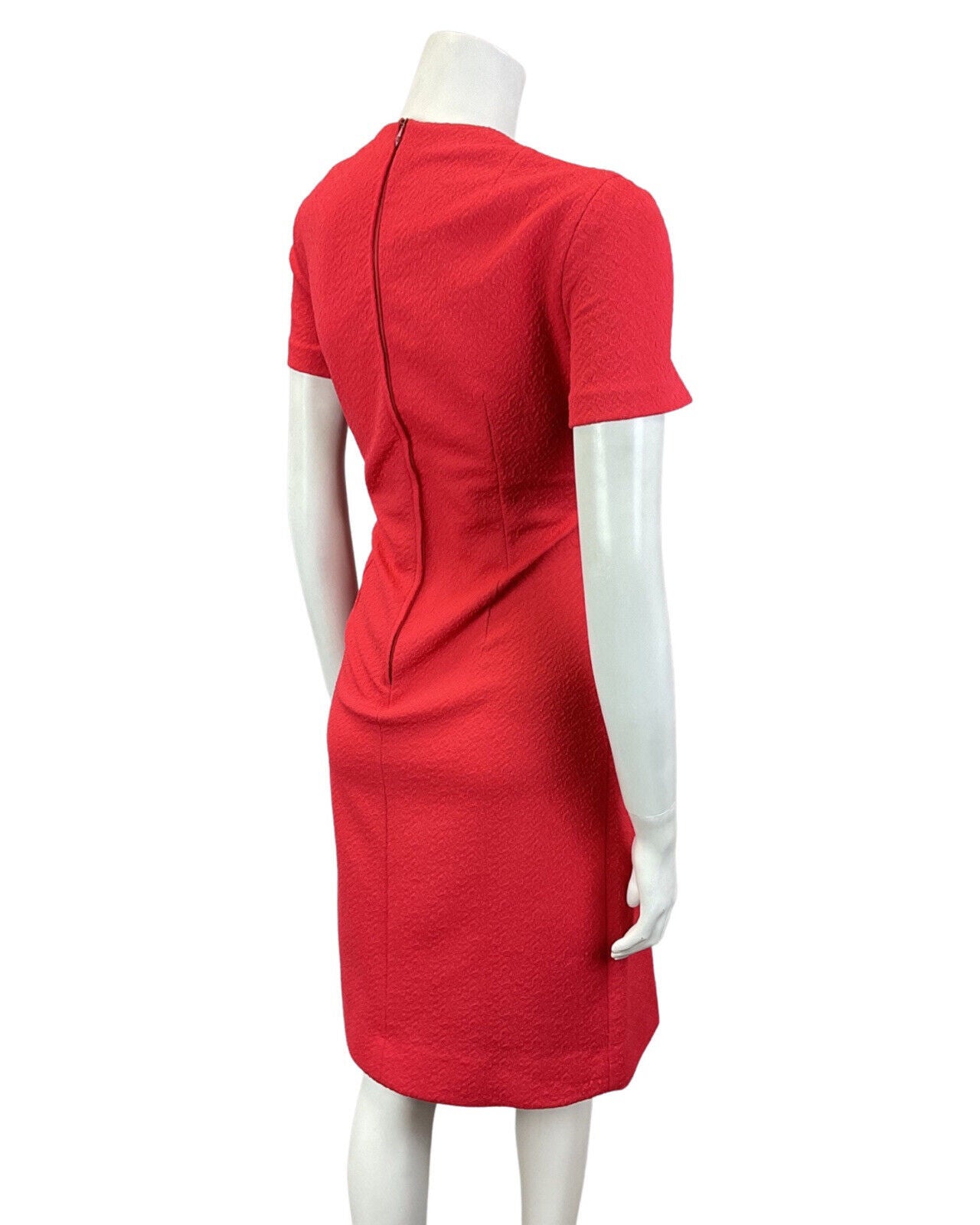 VINTAGE 60s 70s PILLARBOX RED SILVER CHAIN SHORT SLEEVE FITTED MOD DRESS 10