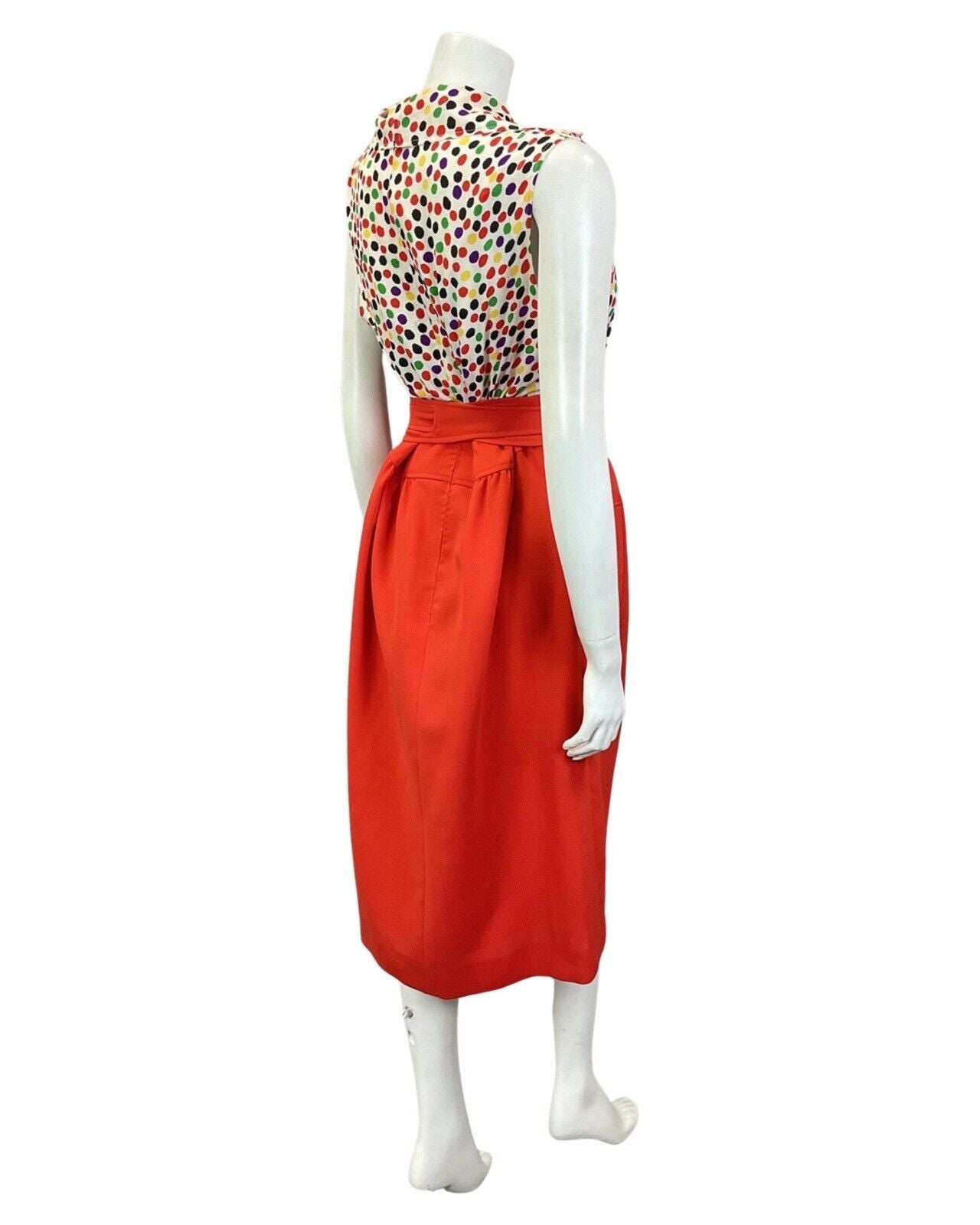 VINTAGE 60s 70s RED WHITE BLACK SPOTTED DOTTY WING COLLAR SHIRT DRESS 14 16