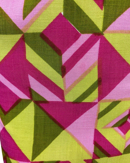 VINTAGE 60s 70s PINK YELLOW GOLD GEOMETRIC SLEEVELESS A-LINE SHIFT DRESS 12