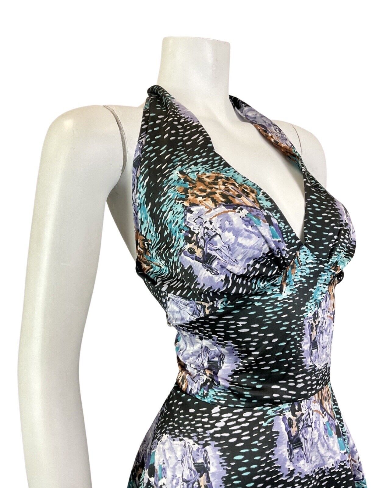 VINTAGE 60s 70s BLACK PURPLE MINT HORSE CART DASH HALTER SWING DRESS 10 12