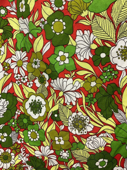 VTG 60s 70s GREEN RED WHITE PSYCHEDELIC FLORAL BELTED SLEEVELESS MOD DRESS 10 12