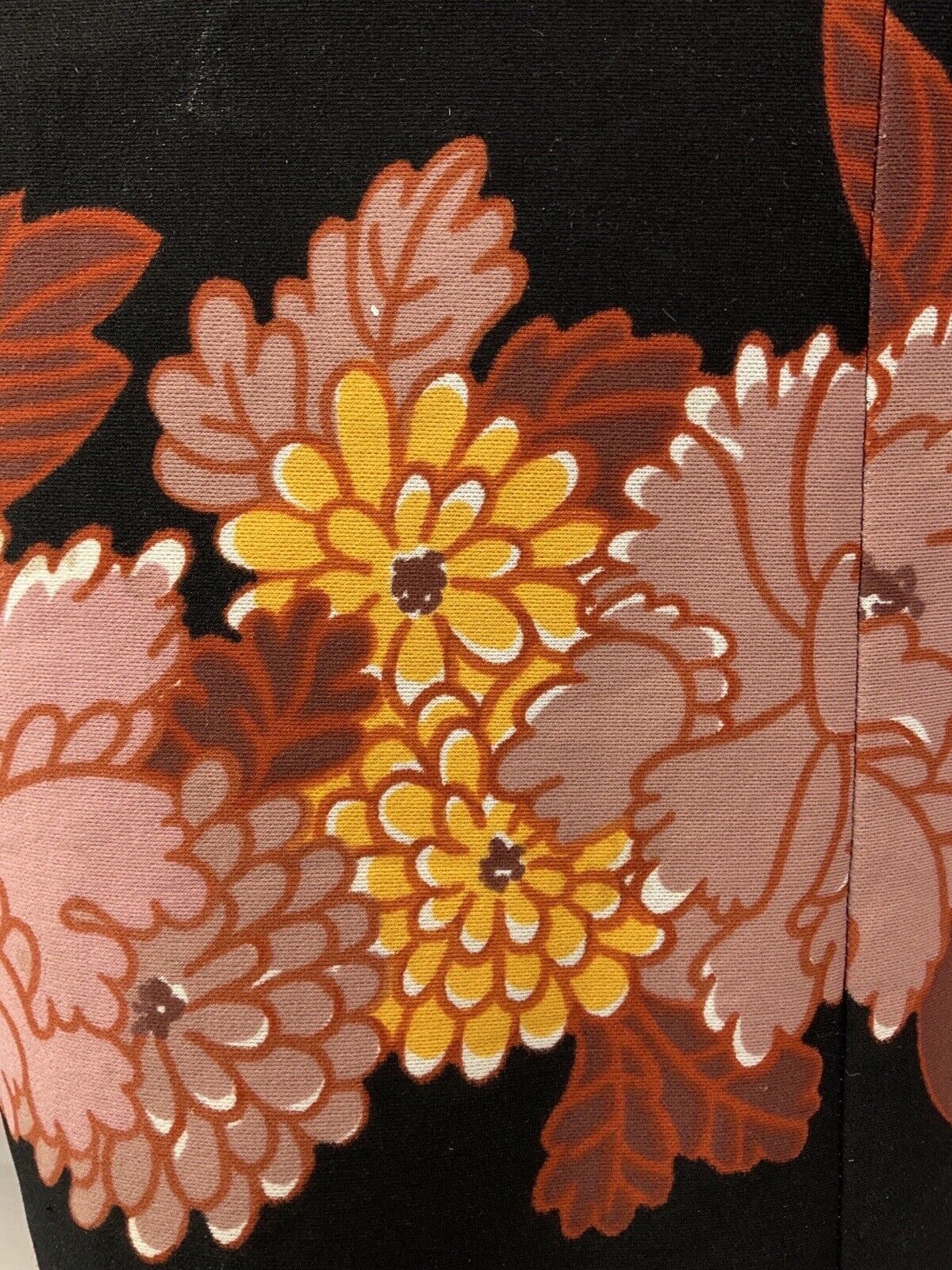 VINTAGE 60s 70s BLACK PINK ORANGE STRIPED FLORAL SUMMER DRESS 12 14